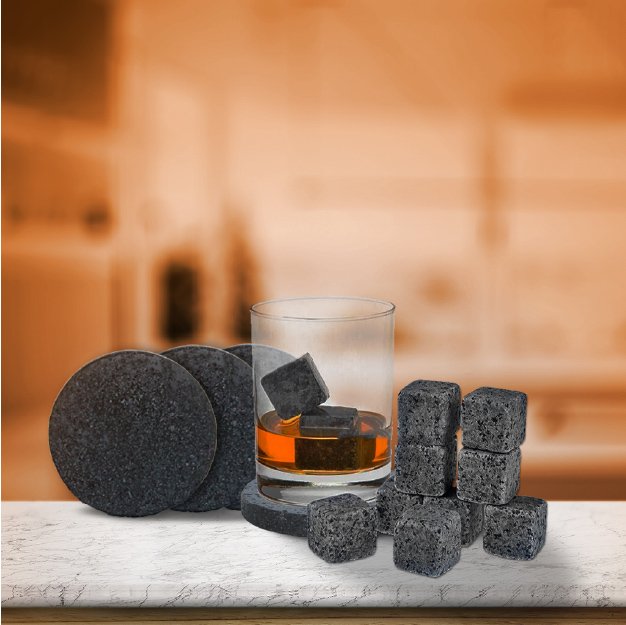 POSAVASOS REDONDOS Y CUBOS DE PIEDRA